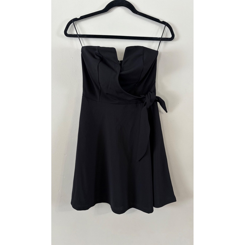 Francesca's Mi Ami Women's Medium Black Strapless Dress Vneck Side Bow Mini NEW